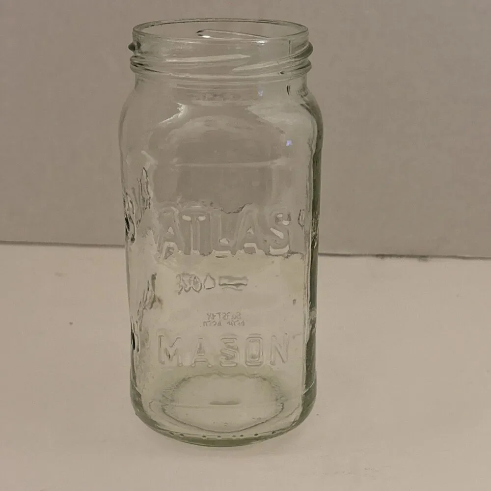 Atlas Mason Clear Glass Jar Pint Hazel-Atlas Glass Company 1910s-1950s NO LID